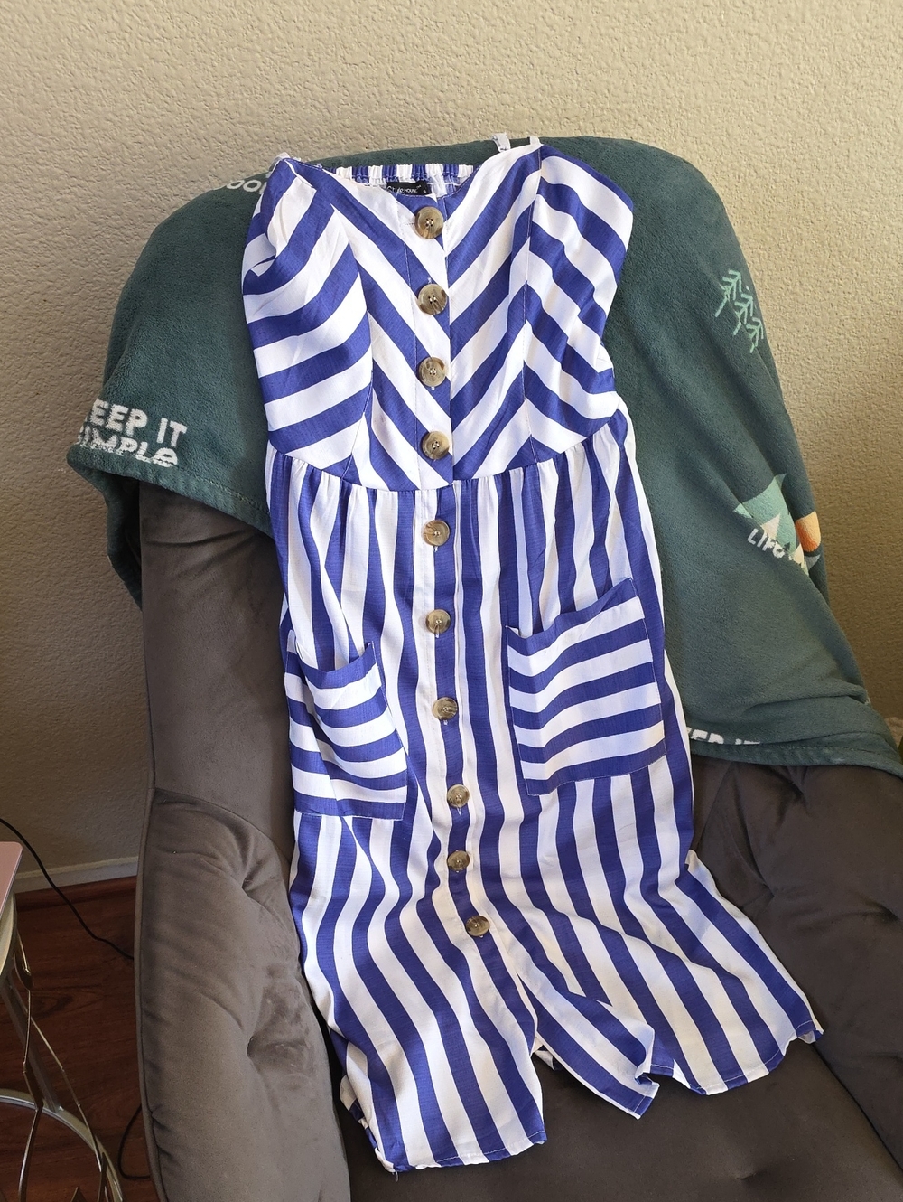 Blue and White Striped Button-Front Dress